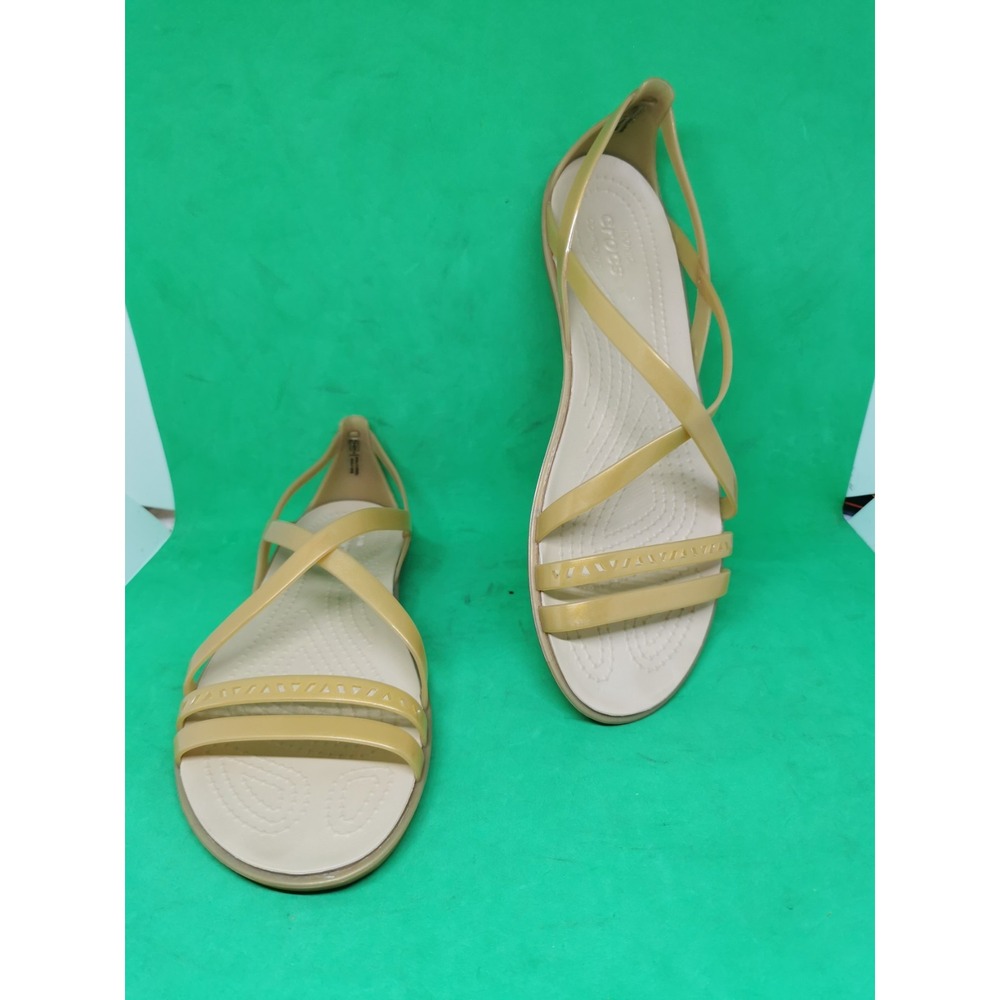 Crocs Isabella Strappy Jelly Slip On Sandals Womens 8 Gold Flat Sandals